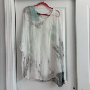 Made In Italy Women’s Painted Silk Ethereal Tunic Top Artsy Art2wear White OS